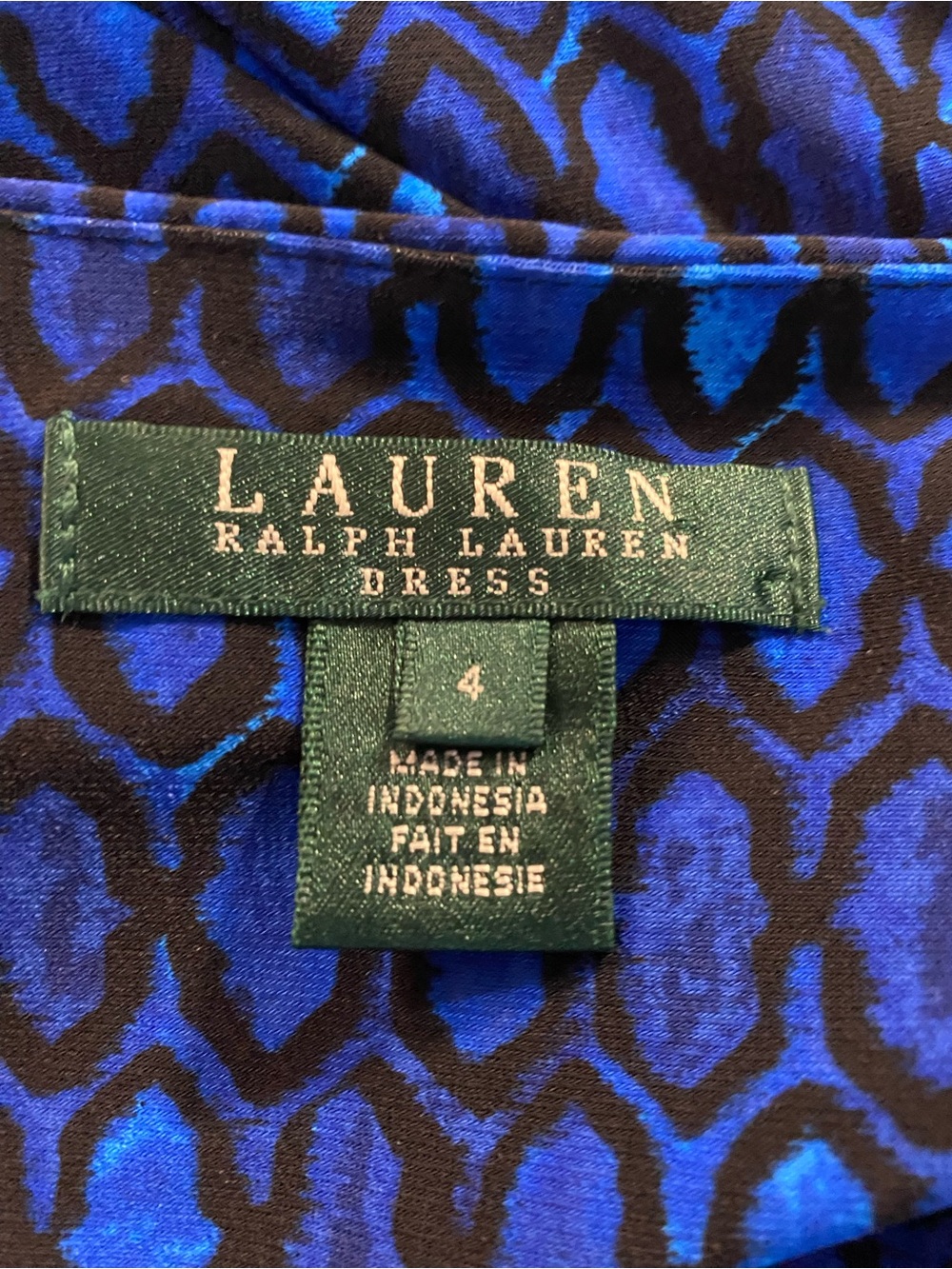 Lauren Ralph Lauren Black/Blue 3/4 sleeve Stretch V-neck Faux wrap Dress Size 4 - Picture 5 of 9